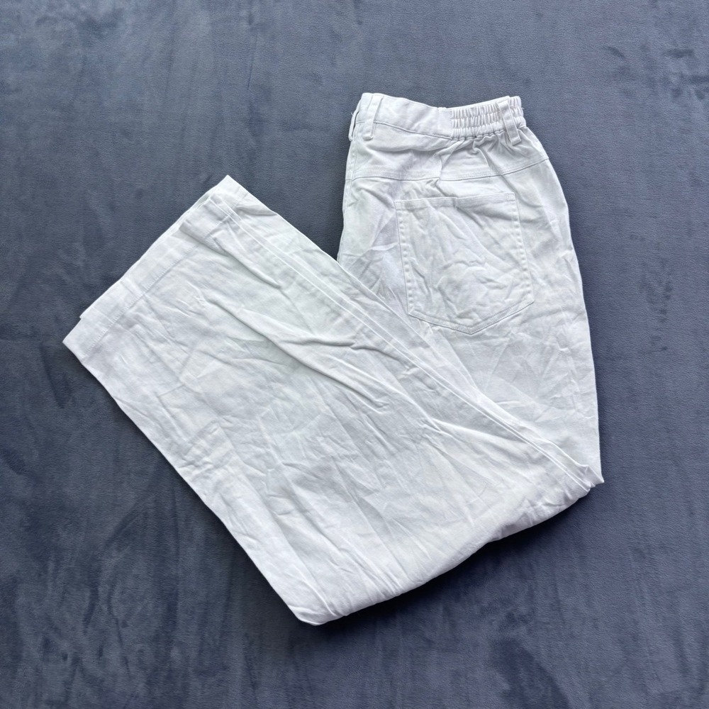 Alfred Dunner White Wide Leg Pants Ramie Cotton Blend Size 14 Elastic Waist